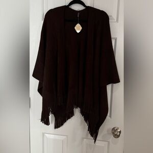 Jack & Missy Fringed Poncho Cape in Deep Brown Size One Size